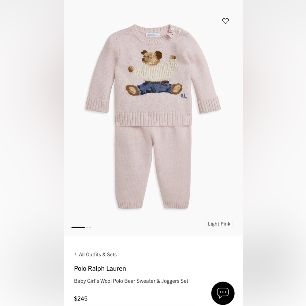 Ralph Lauren Baby Girl's Wool Polo Bear Sweater & Joggers Set 24 months
